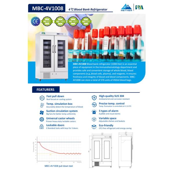 1008 литров емкости замораживатель банка крови 4 градусов медицинский с 304 ящиками нержавеющей стали