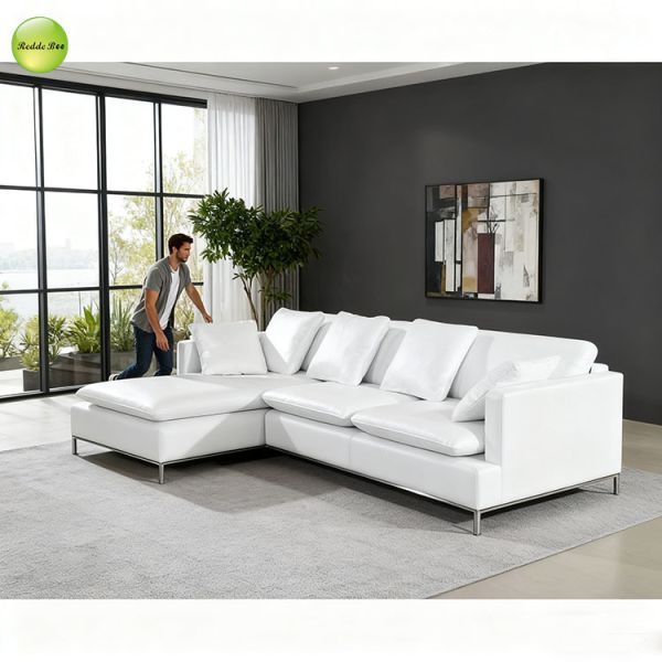 Art Deco White Leather Modular: Geometric Accents, Luxe Feel – Elevate Sophistication