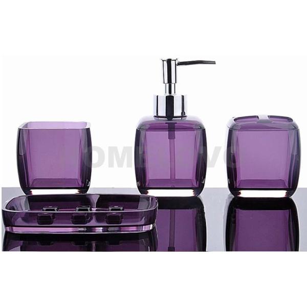 Modern Purple toothbrush holder 5 piece Plastic Bathroom Set soap dispenser