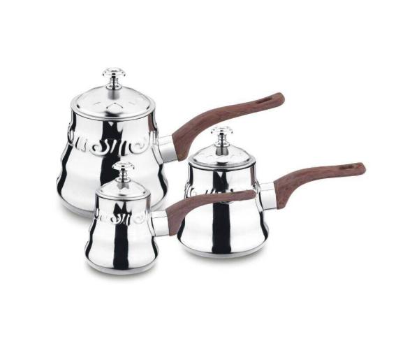 Middle east type  stainless steel browen color  3 pcs  milk cup with lid and bakelite handle & tea pot & coffee pot
