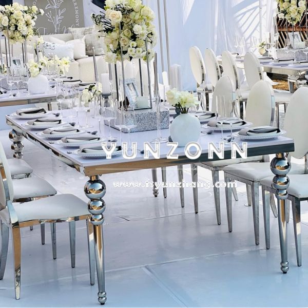 Luxury MDF 12-Seater Gold Metal Rectangle Banquet Dining Table for Hotels Elegant Center Table
