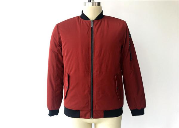 Mens PU Leather Coat Polyester Bomber Jacket With Zip Pocket / Emboriedary Patch TWS8055
