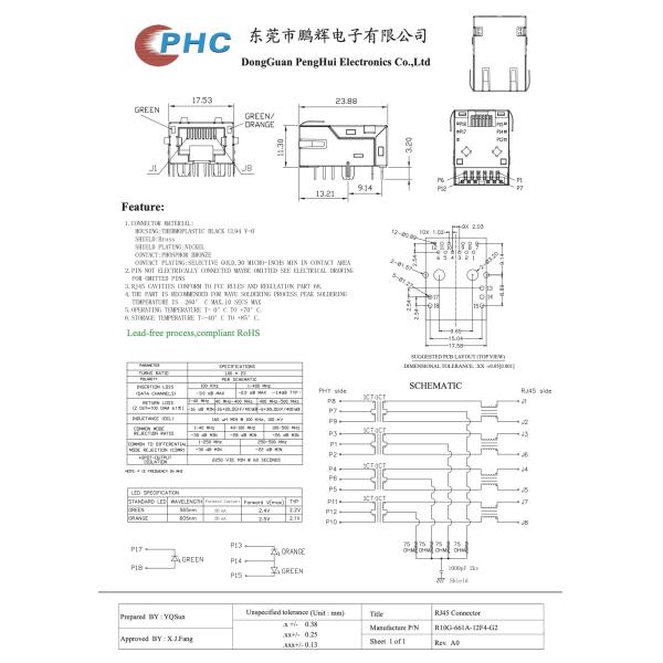 Соединитель RJ45 основания-T R10G-661A-12F4-G2 1X1 10G магнитный