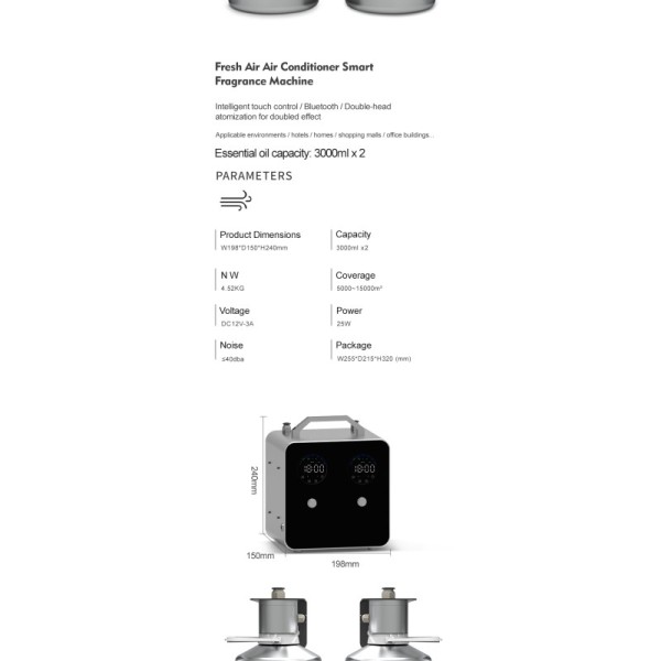 Waterless Large Area Commercial 15000CBM Scent Diffuser Machine Fragrance HVAC Aroma Diffuser 5L Bottle Electric Diffusers