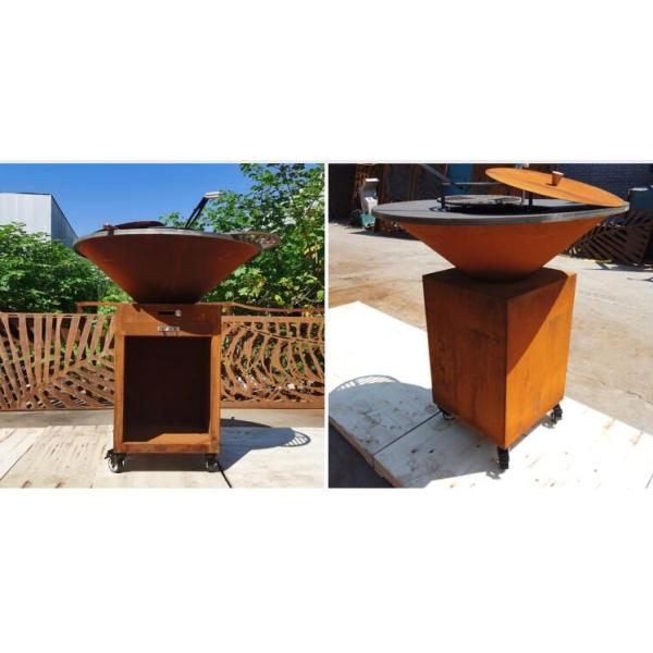 Wood Burning Metal Outdoor BBQ Table Corten Steel Fire Pit Barbecue Grill