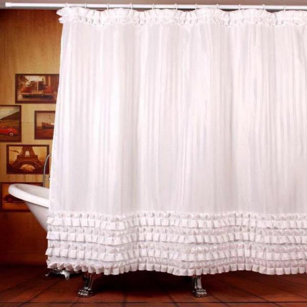 Ruffled White Bathroom Shower Curtains Waterproof Thickening Machine Wash