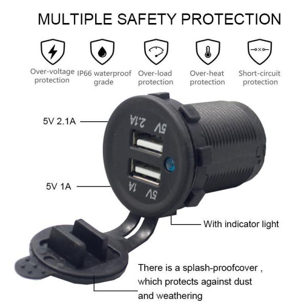 Dual USB-A 3.1A Socket Waterproof 12/24v USB Car Charger