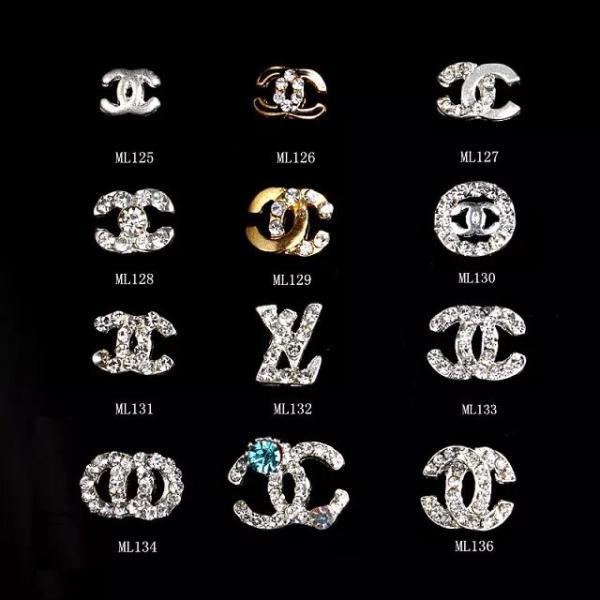 CC Fashion Brand Logo Alloy Jewelry 3D DIY Rhinestone Nail Art Glitters Slices ML125-136