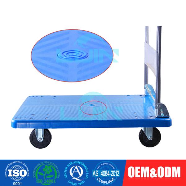 Caminhão de mão plástico da plataforma do transporte da logística com metal e o punho de dobramento