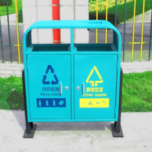 Наружная металлическая мусорная емкость 2 отсека с железным материалом из мягкой стали