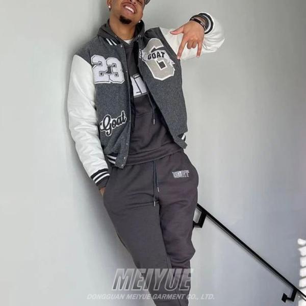 Custom Wholesale Blank Men Varsity Jackets Chenille Leather Sleeves Letter Embroidery Patch Baseball Letterman Fleece Tracksuits