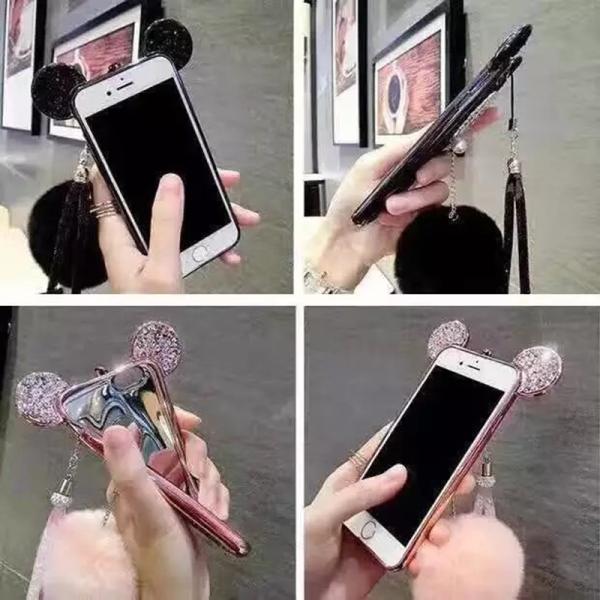 Soft TPU Glitter Pearl Hairball Strap Cell Phone Case Cover for iPhone 7 6s Plus with Long Lanyard