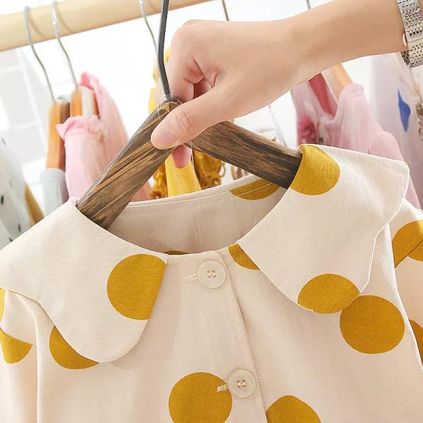 Pink Lapel 110CM Spring Children'S Clothing Coat Polka Dot Pattern