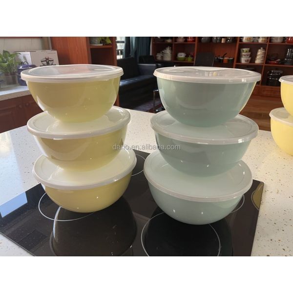 Kitchen Classical Style Enamel Mixing Bowl Set 5 Piece With 304 Stainless Steel Rim