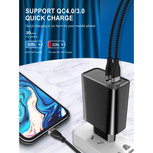 Заряжатель нейлона быстрый кабель Usb в 3 ноги c, тип c USB 5V 3A для того чтобы напечатать кабель c