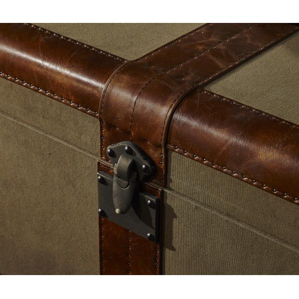 Retro Canvas Lifted Cover Leather Steamer Trunk Coffee Table Copper Nails Decoration