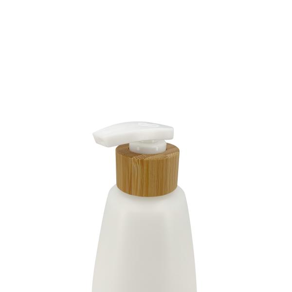 White Matte Conical Plastic Lotion Bottle With Bamboo Cap 250ml Cosmetic Dispenser Bottle
