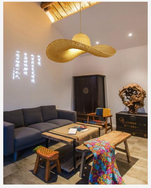 Personalized Creative Restaurant Hat lamp Indoor home Bamboo Wicker Rattan lamp(WH-WP-87)