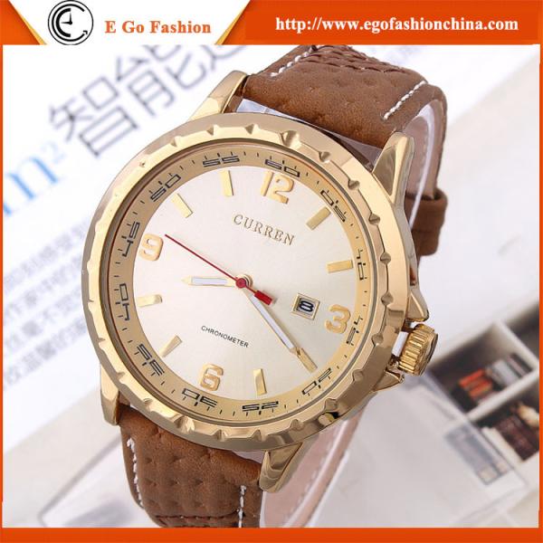 CURREN Watch Genuine Leather Band Sports Watch Rose Gold Case Chrometer Date Quartz Watch