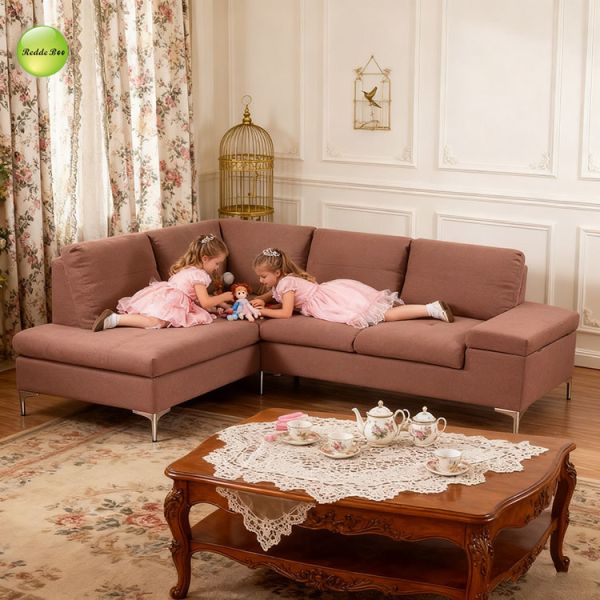 Cotton Linen Blended Left Facing Sectional Sofa L Shaped Customizable