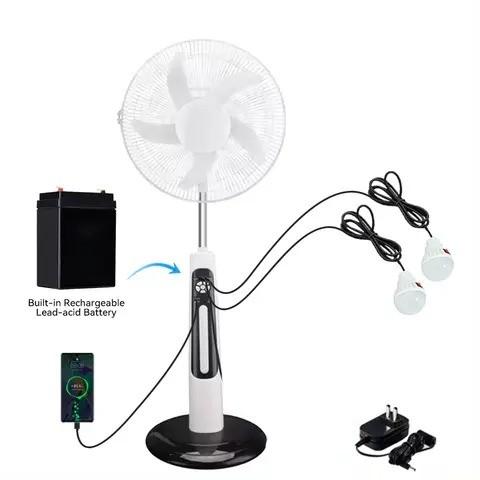 20W Solar Rechargeable Fan Built In LED Lighting 3 Speed Solar Floor Fan