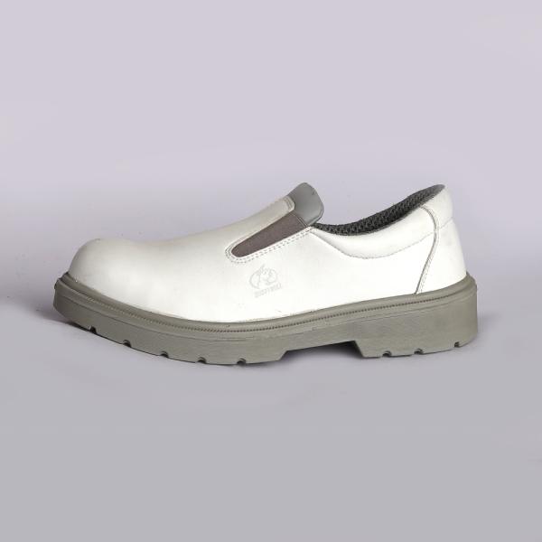 Embossed Leather Brand Safety Shoes White Upper Slip Resistant Worker Men Action PU Outsole