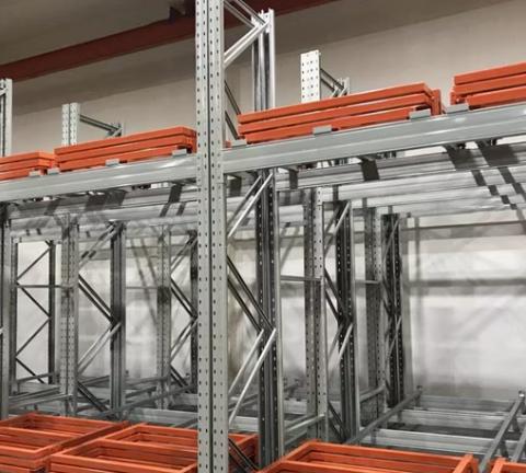 50mm 75mm Pitch Push Back Pallet Racking Heavy Duty For Warehouse Storage