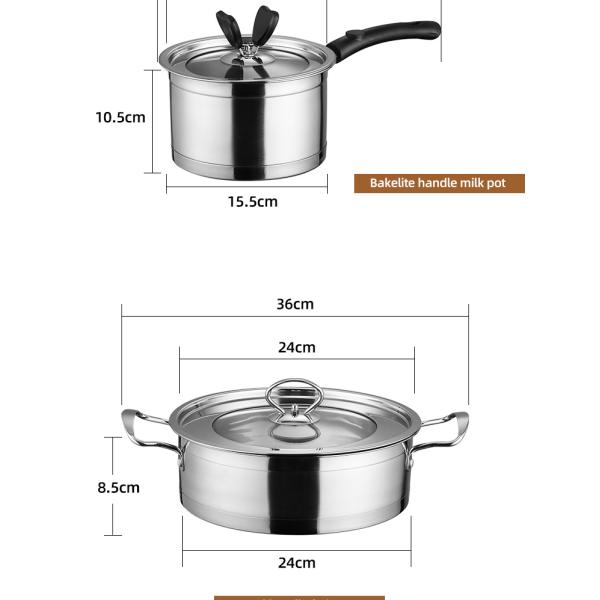 Amazon Multifunctional Kitchen Cookware Silver Cooking Pot Set Stainless Steel Pans And Pots Set With Lid