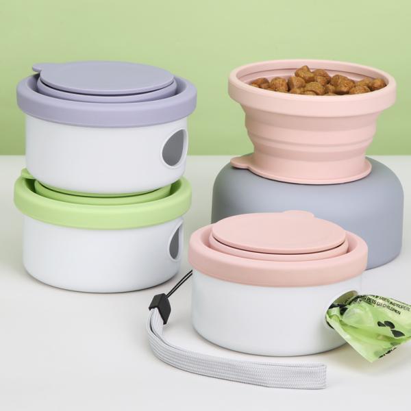 Outdoor Travel Dog Feeder 3 in 1 Collapsible Pet Water Bowl with Lid and Foldable Design