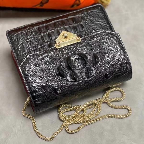 Authentic Crocodile Skin Women Flap Purse Genuine Alligator Leather Lady Small Chain Strap Bag Female Cross Shoulder Bag