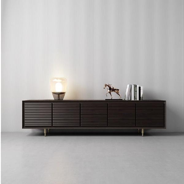 Matt Bronze Dark Wood Media Console Black Solid Oak Tv Cabinet For Hotel