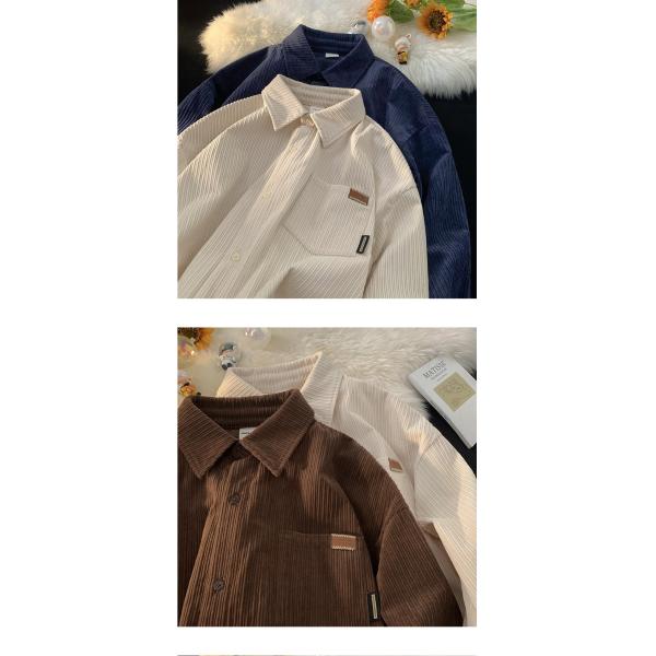 T-shirt corduroy pour homme manteau à col simple à poitrine fermée vintage américain