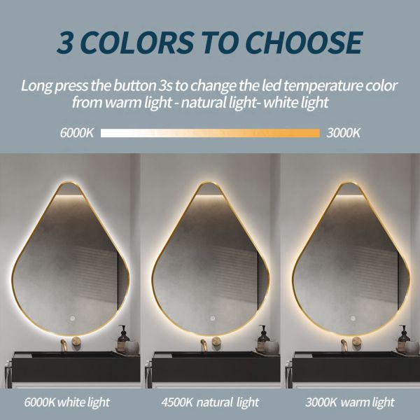Teardrop LED Bathroom Mirror , LED Backlit Bathroom Vanity Mirror Wall Mounted