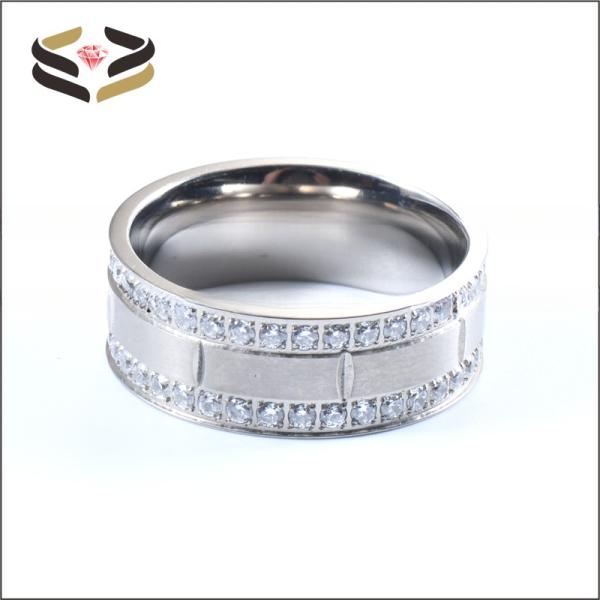Chic Wedding Titanium Rings 9mm Two Lines Cubic Zircon Inlayed For Women