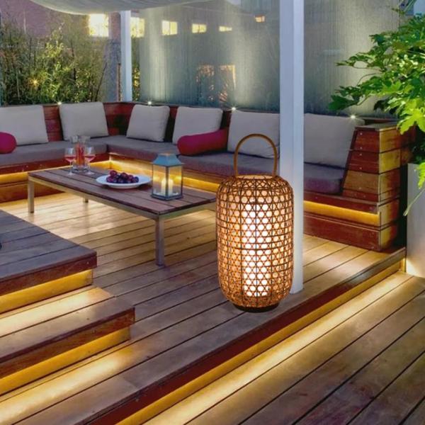 Waterproof Rattan Floor Lamp , Wicker Standing Lamp For Outdoor Balcony