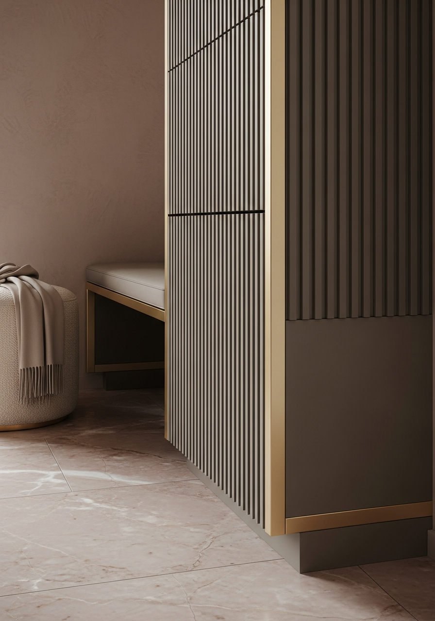 Taupe Fluted Entryway Shoe Cabinet in 304 Stainless Steel
