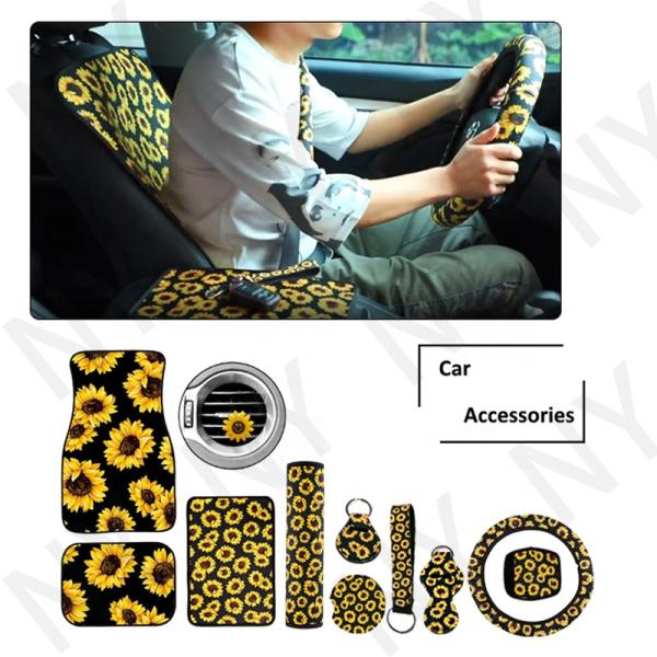Car Accessories, Sunflower Neoprene Car Accessories Seat Cover And Foot Mat Set