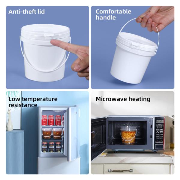 PP Food Grade 1L Plastic Round Bucket for Ice Cream Chocolate Popcorn Nuts Packaging