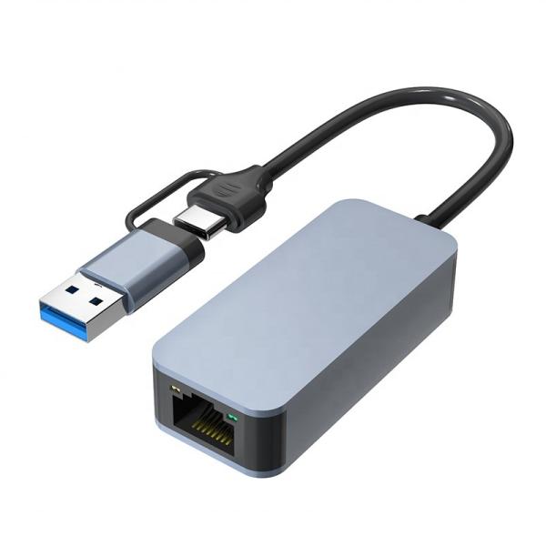 2 в 1 Алюминиевый USB 3.0 Ethernet адаптер типа C для быстрого и стабильного сетевого соединения