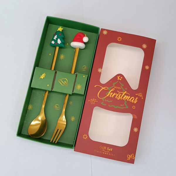 Custom Long-Handle Silicone Christmas Spoon & Fork Set – Food-Grade Silicone + 304 Stainless Steel | Holiday Cartoon Cutlery for Kids & Adults