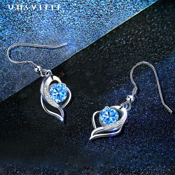 сердце 0.16oz 31x11mm стерлинговое серебряное качает серьги циркона серег 5A CZ голубые