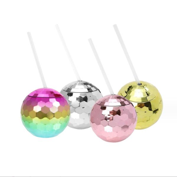 American Style 600ml Unique Disco Ball Cups Electroplated Flash Spherical Double Wall Plastic Cups