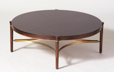 Walnut veneer top with brass metal tube round side table/end table/coffee table for 5-star hotel bedroom