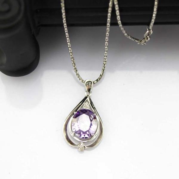 Women Jewelry 10mm x12mm Oval Blue Topaz Cubic Zirconia Pendant Necklace (P38)
