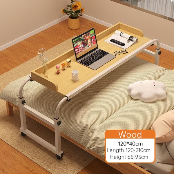 Wooden Portable Desk Adjustable Lazy Cross Bed Table with Wheels for Modern Home Furniture in Bedroom