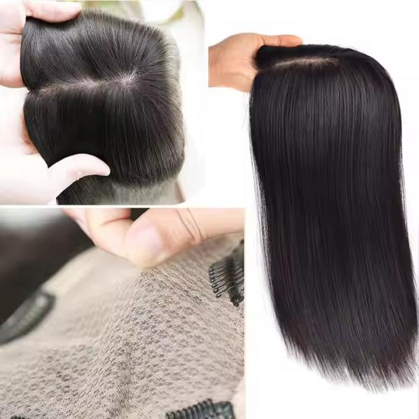 New 100% Remy Human Hair Toppers natural black color 5.5x6 Inch and 6x7 inch Hair Pieces for Women Thin Hair Silk Base Clip in Toppers
