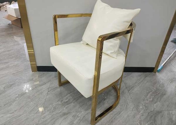 Gold Plated Ergonomic Backrest Leather Upholstered Dining Chair With Armrests