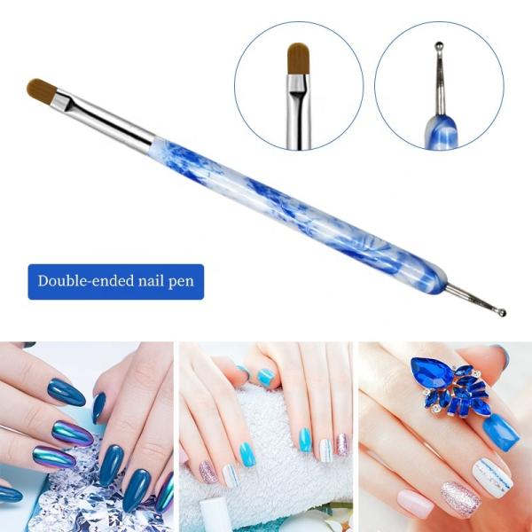Nylon Hair Marble Handle Nail Gel Brush Two Way French UV Gel Double End