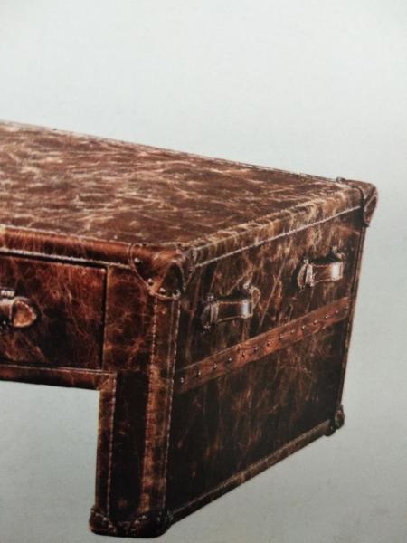 Office Vintage Style Side Coffee Table Full Genuine Leather 1.5M Length 0.595CBM Volume