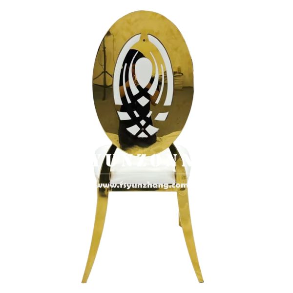 Gold Royal Hotel Event Wedding Commercial Furniture 304 Stainless Steel Chair with Oval Back Flower Design